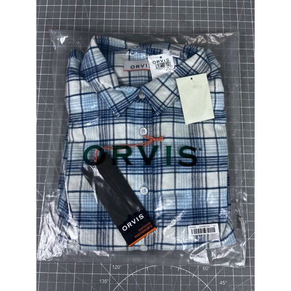 Orvis Men's Tech Check Flannel Long Sleeve Shirt XL Blue/White Plaid - Picture 2 of 9